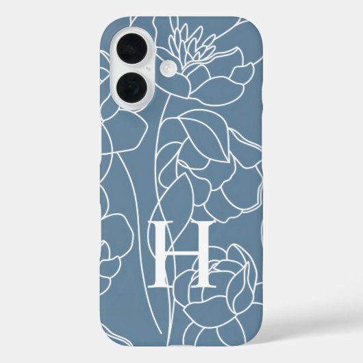 Blaue moderne Wasserfarbe-Wildblumen-Name-Monogram Case-Mate iPhone Hülle (Rückseite)