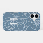 Blaue moderne Wasserfarbe-Wildblumen-Name-Monogram iPhone 16 Hülle (Rückseite (Horizontal))