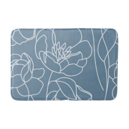 Blaue moderne Wildblume in Weiß Badematte