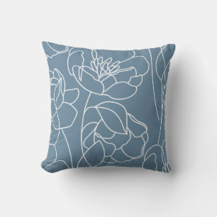 Blaue moderne Wildblume in Weiß Kissen