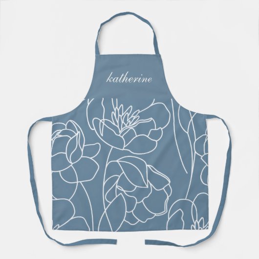 Blaue moderne Wildblumen-Name nach Maß Schürze (Vorderseite)