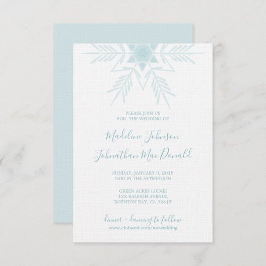 Blaue, moderne WINTER WONDERLAND Hochzeit Einladung (Vorne/Hinten)