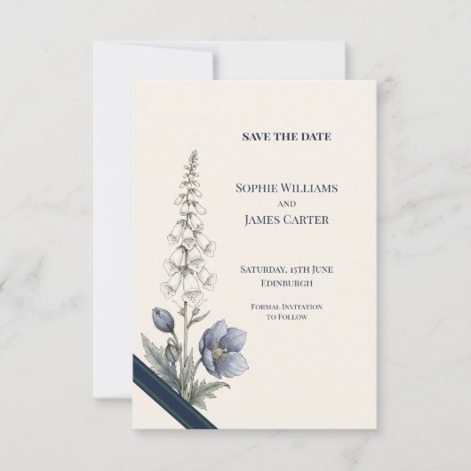 Blaue Mohn-Blumen-Hochzeit - Save The Date (Vorderseite)