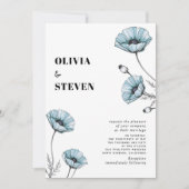 Blaue Mohn-Wildblumen-Blumenhochzeit QR-Code Einladung (Vorderseite)