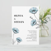 Blaue Mohn-Wildblumen-Blumenhochzeit QR-Code Einladung (Stehend Vorderseite)