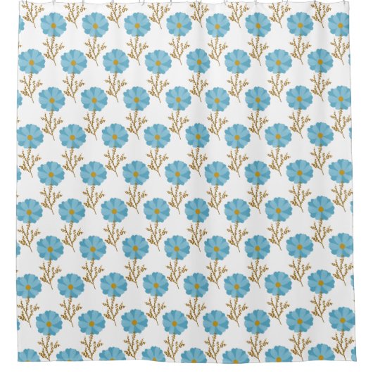 Blaue Mohnblume auf Weiß Duschvorhang (Vorderseite)