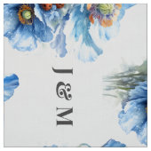 Blaue Mohnblumen-Hochzeitsstoff mit Monogramm Stoff (Muster)