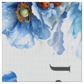 Blaue Mohnblumen-Hochzeitsstoff mit Monogramm Stoff (Nahaufnahme)