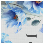 Blaue Mohnblumen-Hochzeitsstoff mit Monogramm Stoff (Nahaufnahme)
