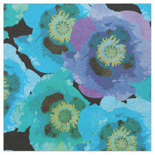Blaue Mohnblumen-Muster Stoff
