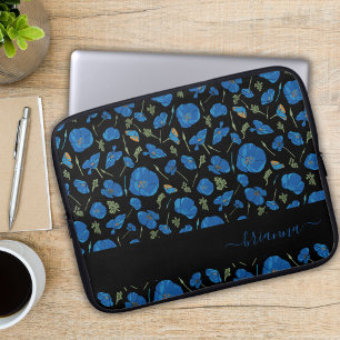 Blaue Mohnblumen Schwarzes Florales Editierbarer N Laptopschutzhülle