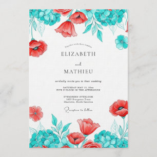 Blaue Mohnblüten Botanische Hochzeit Einladung