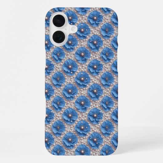 Blaue Mohnblüten Luxus ✨ Perlen Blumen Elegant iPhone Hülle (Rückseite)