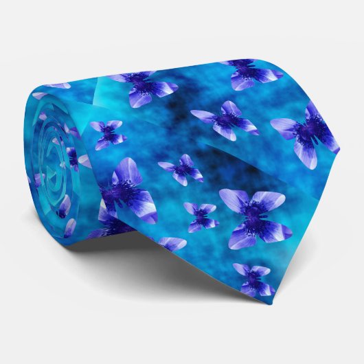 Blaue Mohnschmetterlinge, Neck Tie Krawatte (Gerollt)