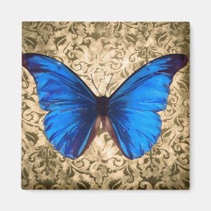 Blaue Monarchfalter-Damaskus-Vintage-Kunst Magnet