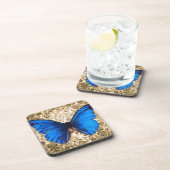 Blaue Monarchschmetterlingsmaube Vintage Kunst Getränkeuntersetzer (Rechte Seite)