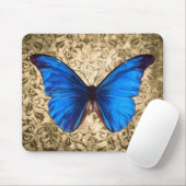 Blaue Monarchschmetterlingsmaube Vintage Kunst Mousepad (Mit Mouse)