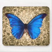 Blaue Monarchschmetterlingsmaube Vintage Kunst Mousepad (Vorne)