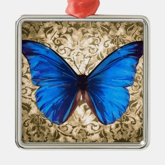 Blaue Monarchschmetterlingsmaube Vintage Kunst Ornament Aus Metall (Vorne)