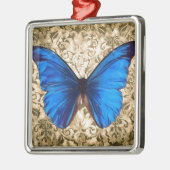 Blaue Monarchschmetterlingsmaube Vintage Kunst Ornament Aus Metall (Links)