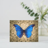 Blaue Monarchschmetterlingsmaube Vintage Kunst Postkarte (Stehend Vorderseite)