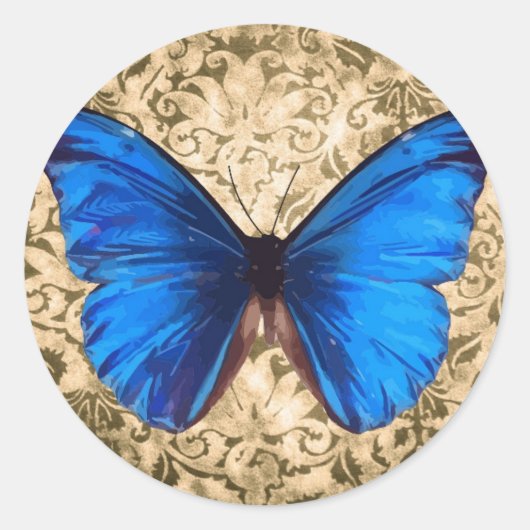 Blaue Monarchschmetterlingsmaube Vintage Kunst Runder Aufkleber (Vorderseite)
