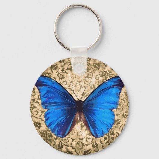 Blaue Monarchschmetterlingsmaube Vintage Kunst Schlüsselanhänger (Vorderseite)
