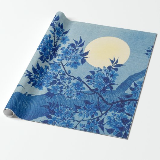 Blaue mondbeschienene Baum: Japanische Kirschblüte Geschenkpapier (Ungerollt)