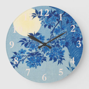 Blaue mondbeschienene Baum: Japanische Kirschblüte Große Wanduhr