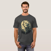 Blaue Mondkunst des heulenden Wolfes T-Shirt (Vorne ganz)