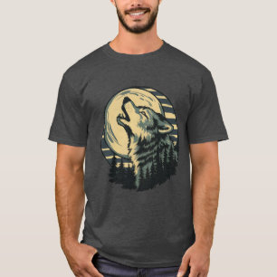 Blaue Mondkunst des heulenden Wolfes T-Shirt