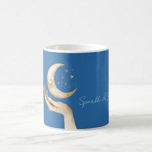 Blaue Mondsterne Hand Gold Kaffeetasse