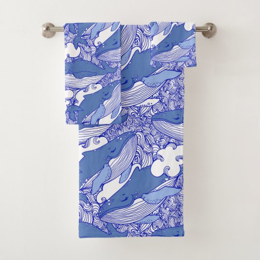 Blaue Monochromatische Humpbackwale Badhandtuch Set (Insitu)