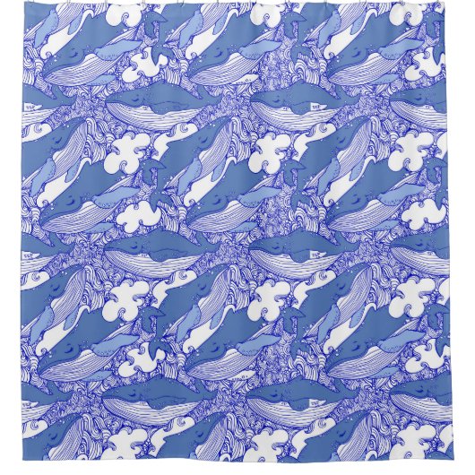 Blaue Monochromatische Humpbackwale Duschvorhang (Vorderseite)