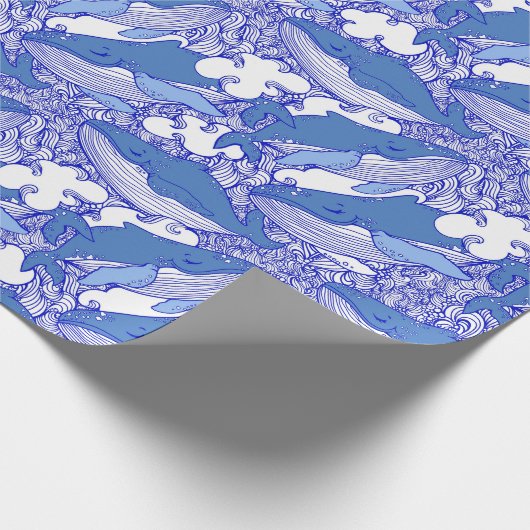 Blaue Monochromatische Humpbackwale Geschenkpapier (Ecke)