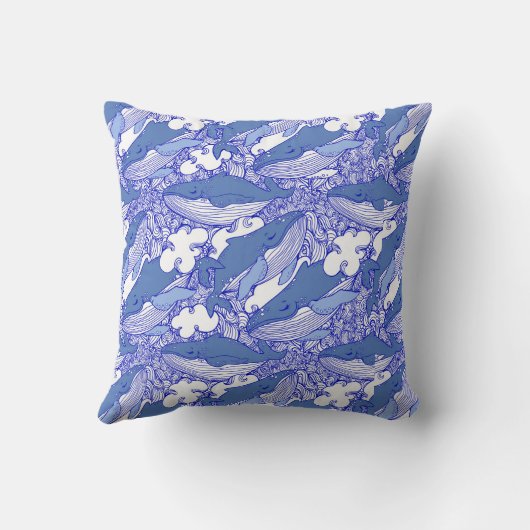 Blaue Monochromatische Humpbackwale Kissen (Rückseite)