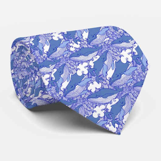 Blaue Monochromatische Humpbackwale Krawatte (Gerollt)