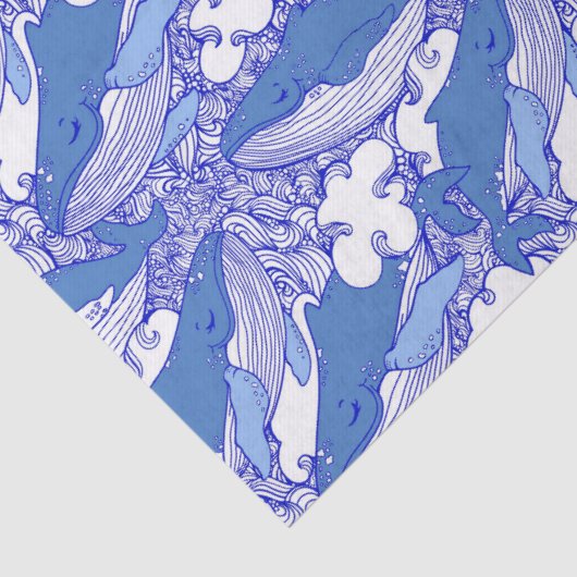 Blaue Monochromatische Humpbackwale Seidenpapier (Detail)