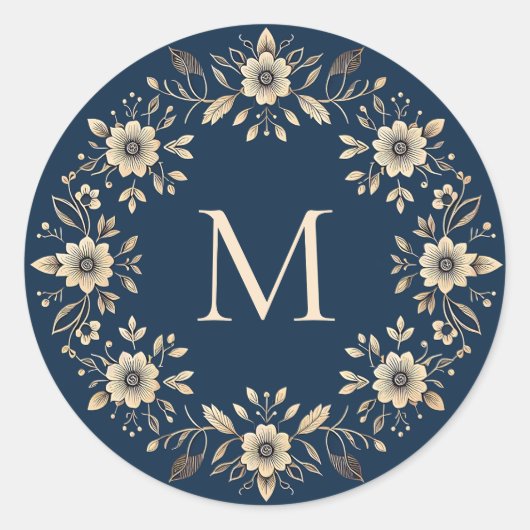 Blaue Monografie der Zierflora Runder Aufkleber (Vorderseite)