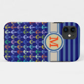 Blaue Monogramm, Anker und Streifen Case-Mate iPhone Hülle (Rückseite (Horizontal))
