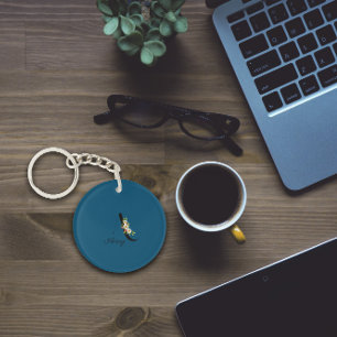 Blaue monogramm-Aquarellfarben-Blume Akryllischer  Schlüsselanhänger