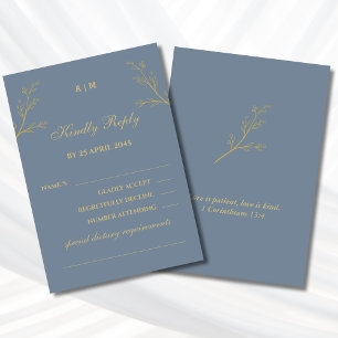 Blaue Monogramm Botanische Christliche Hochzeits-R RSVP Karte