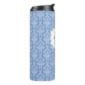 Blaue Monogramm Damaskus Muster Thermaltumbler Thermosbecher (Nach links gedreht)