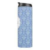Blaue Monogramm Damaskus Muster Thermaltumbler Thermosbecher (Nach rechts gedreht)
