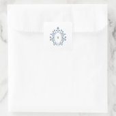 Blaue Monogramm-Einfassung Quadratischer Aufkleber (Tasche)