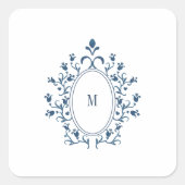 Blaue Monogramm-Einfassung Quadratischer Aufkleber (Vorderseite)