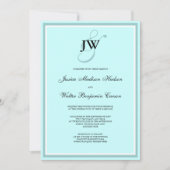 Blaue Monogramm-Einladung Einladung (Vorderseite)