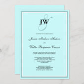 Blaue Monogramm-Einladung Einladung (Vorne/Hinten)