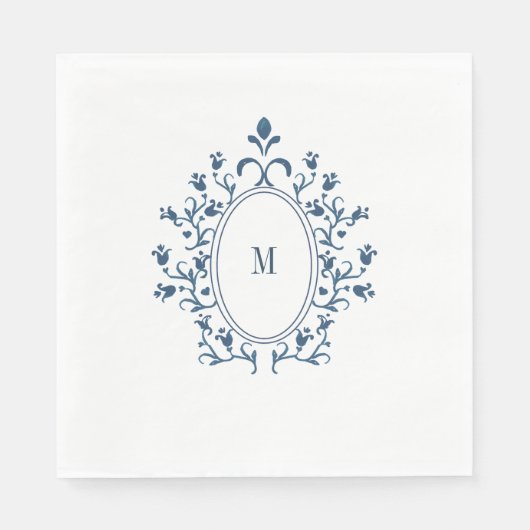 Blaue Monogramm-Farbe Serviette (Vorderseite)