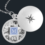Blaue Monogramm-FotoCollage Versilberte Kette<br><div class="desc">Niedliche Sake-Lock-Kette mit der eigenen Instagram-Foto-Collage und personalisiert mit dem Monogramm-Initial. Klicken Sie auf Anpassen,  um den Schriftart und die Farbe des Monogramms zu ändern und das Design weiter personalisiert zu machen. Großartiges Geschenk für Familie,  Freunde,  Eltern und Großeltern!</div>